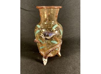 Fanciful Antique Moser Fish Vase With Serpent Feet Remarkable