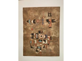 Diana Hansen 1979 Mid Century Abstract Color Etching  Sand Alters #3  H.C. 5/20