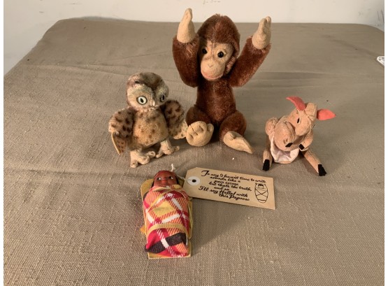 4 Antique Stuffed Animals Steiff & Skoum Papoose