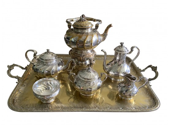 Stunning Thorel Sterling Silver Tea Set With Plated Tray & Tip Kettle