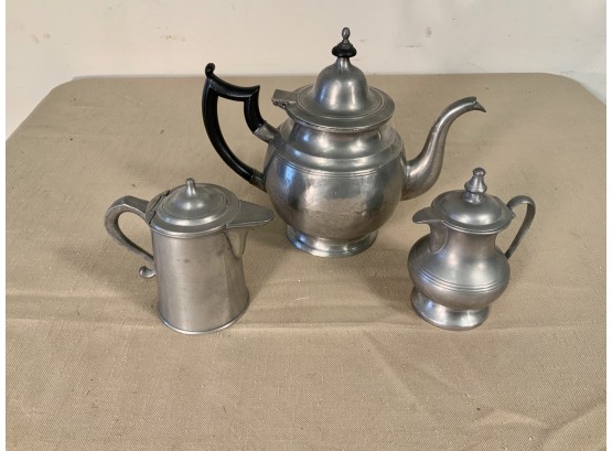 3 Pieces Of Antique American Pewter
