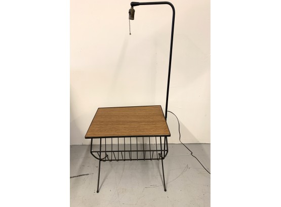 Mid Century Wrought Iron Floor  Lamp & Table/ Magazine Rack Combination