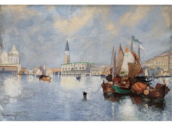 Original Walter M Lenhart Warercolor On Paper Venice Italy 1909