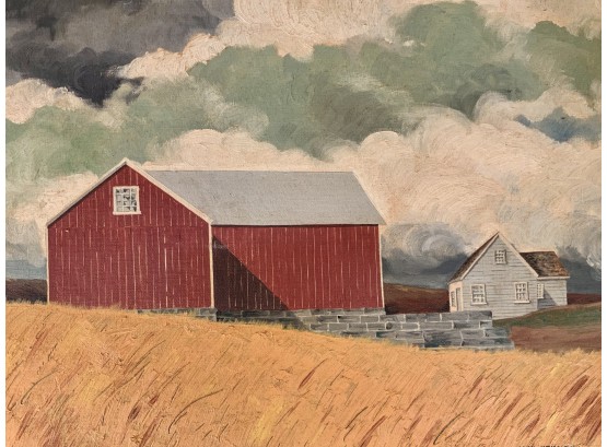 Original Jack Crim Oil Painting New England Barn Dated 1966