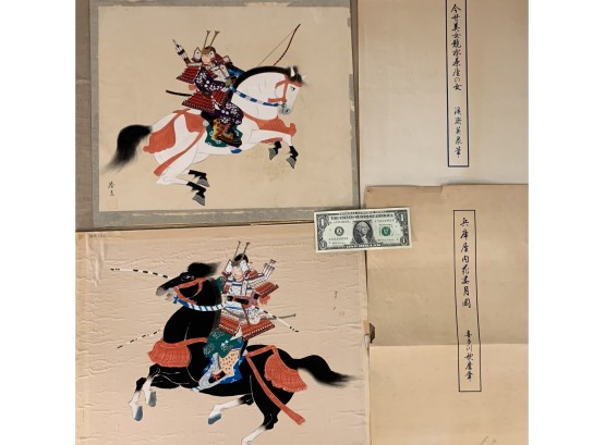2 Vintage Japanese Watercolors Of Warriors Signed