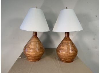 Pair Of Mid Century Wood Table Lamps