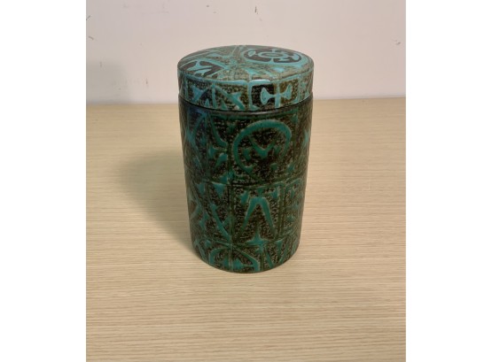 Nils Thorsson Turquoise Baca Covered Jar Denmark Mid Century 1960s