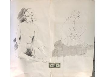 Pair Of Nude Womens Studies By Janet Bria 1971