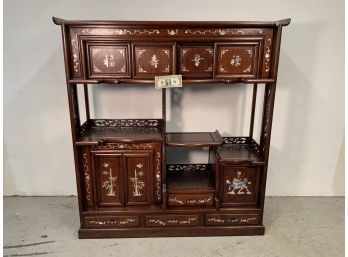 Vintage Chinese Rosewood Etagere ( Curio Cabinet ) With Mother Of Pearl Inlay