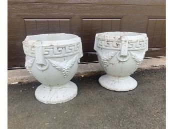 Pair Of Vintage Cast Concrete Classical Urns/ Planters