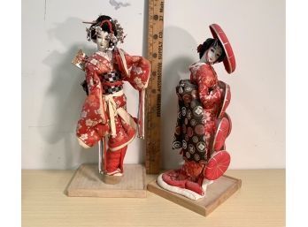 2 Original Hand Made Japanese Geisha Girls In Elaborate Costumes