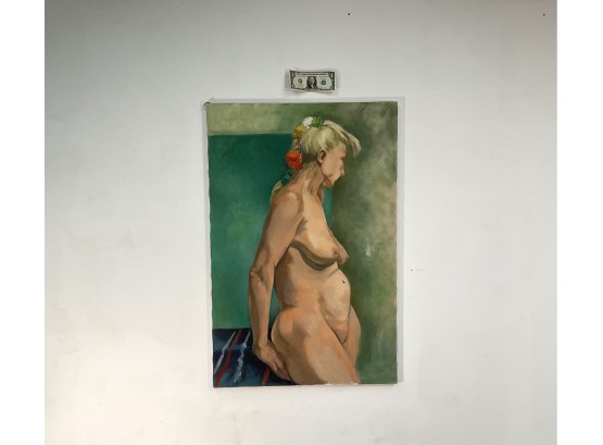 Original Oil On Canvas Painting Of Nude Woman, Measurements: 24 Wide X 36 High