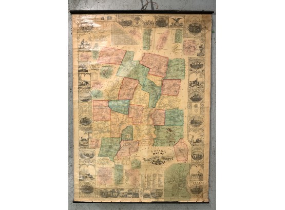 Original 1855 Large Map Of Hartford County Connecticut, By H & CT Smith Philadelphia
