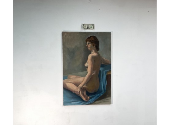 Original Oil On Canvas Painting Of A Nude Woman, Measurements: 24 Wide X 36