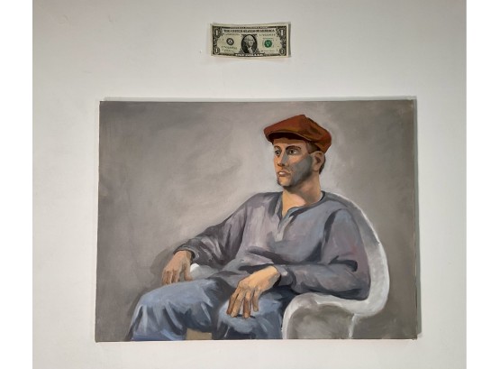 Oil On Canvas Young Man Sitting On A Chair, Measurements: 24 X 18