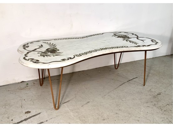 Great Hollywood Glamour 1950s Marble Top Coffee Table With Carved Figures