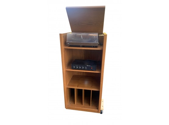 Contemporary Teak Tall Record Player Cabinet With Storage
