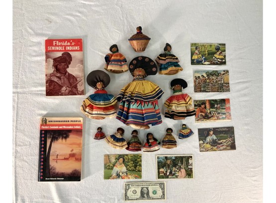 Antique Lot Of 11 Seminole Indian Dolls And Related Ephemera Rare Find