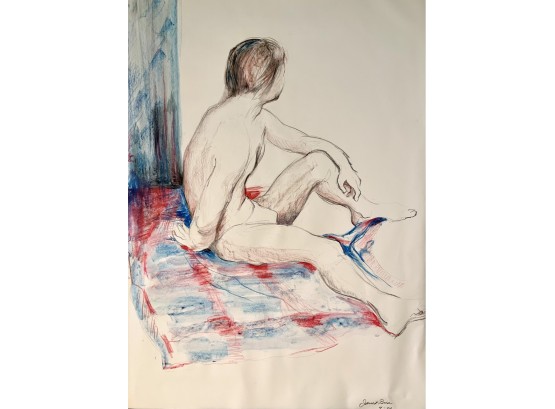 Mixed Media Drawing Of Seated Nude Signed Janet Bria 4/ 72