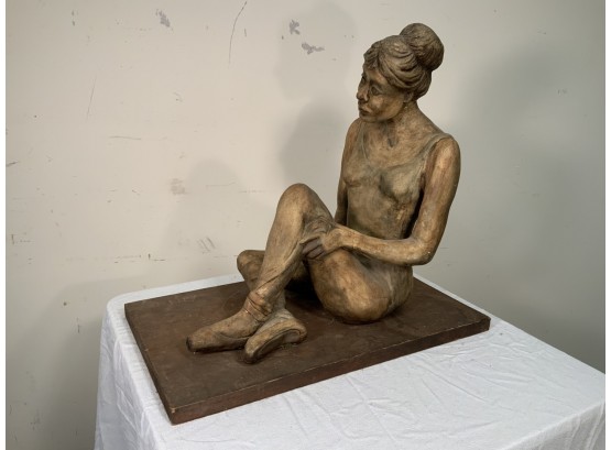 Mid Century Plaster Sculpture Of A Dancer Putting On Slippers