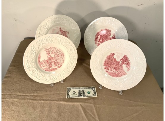 4 Vintage Wedgwood Smith College Scenic Plates In Red