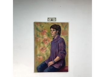 Original Oil On Canvas Portrait Of Attractive Young Woman, Measurements: 24 Wide X 36 High