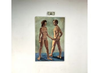 Original Oil On Canvas Painting Of A Nude Man And Woman, Measurements:  24 Wide X 36 High