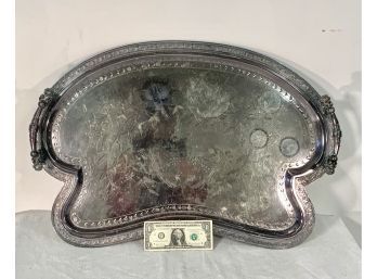 Magnificent Shaped Silverplate Serving Tray With Cherub Handles