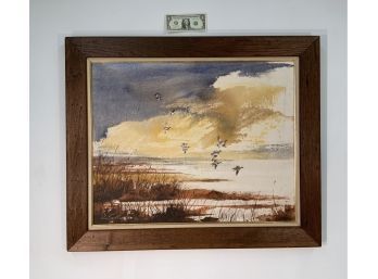 Original Watercolor On Paper By Elwood G. Bengert Ducks Coming In For A Landing
