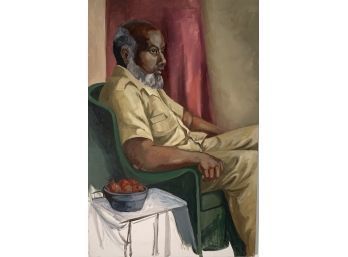 Oil On Canvas Portrait Of A Black Man Seated Attributed To Barbra Dahlin