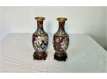 Pair Of Vintage Chinese Cloisonne Vases