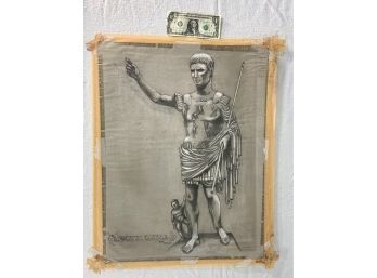 Original Pencil & Chalk Drawing Of Augustus Caesar