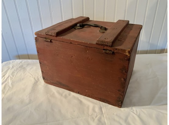 Antique American Wood Lock Box With Red Paint Circa 1800
