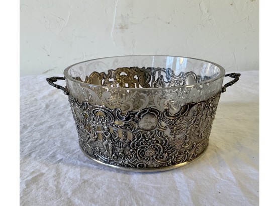 Brand-Heir Co. Sterling Silver & Cut Glass Serving Bowl, Measurements Overall With Holder 7-1/2  X 5-1/2