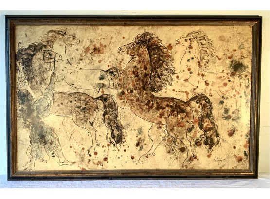 Mid Century Print By Reuvfn Rubin Titled Arabian Horses