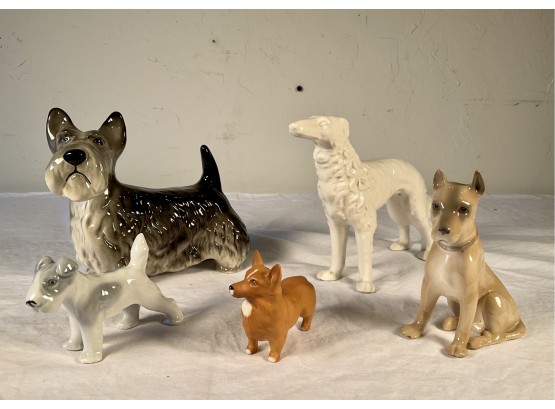 Collection Of Adorable Vintage Porcelain Doggies Measurements Range 7 H X 6 W To 2-3/4 H X 2-1/2 W