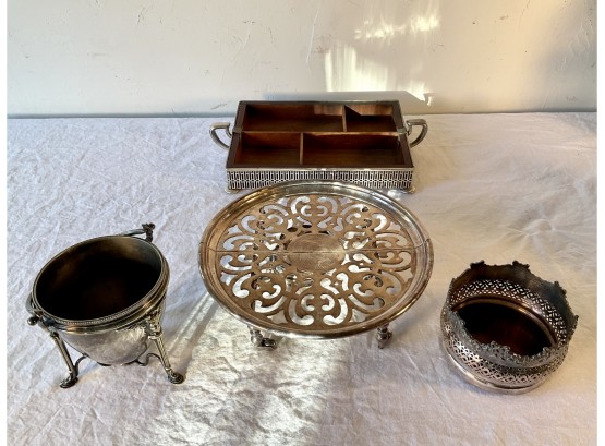 Vintage Silver-plated & Mahogany Table Accessories