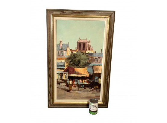 Vintage Impressionist Oil Painting On ArtBoard, Street Scene France Signed On Back