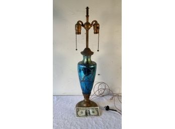 Antique Art Glass Lamp Base With Bronze  Appointments Possibly Steuben ?