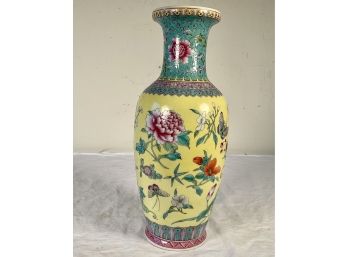 Vintage Chinese Canary Yellow Porcelain Floral Vase