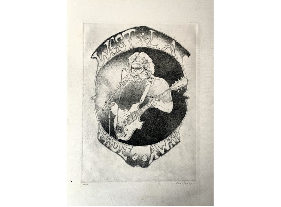 Jerry Garcia Grateful Dead Original Etching Signed Eric Reavely Fade Away West LA 1970s Artist Proof