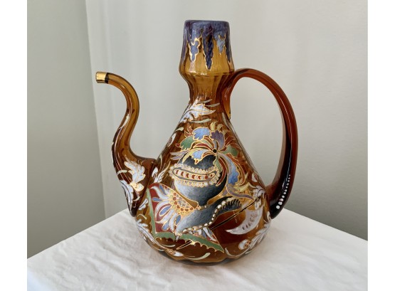 Antique Moser Decorated Amber Glass Ewer