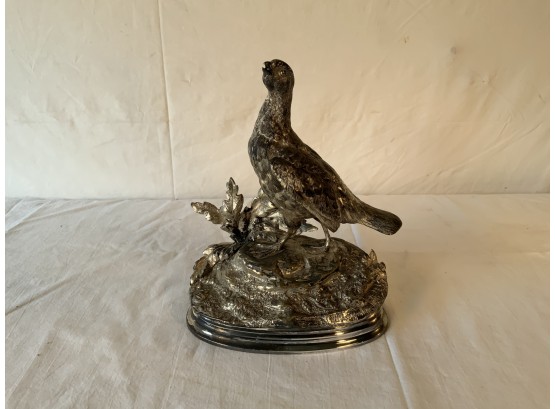 Antique Original Rare Silver Plated Bronze Partridge Sculpture Signed J. Moigniez