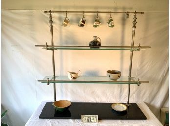Antique French Counter Top Kitchen Nickle & Marble  Display Shelves