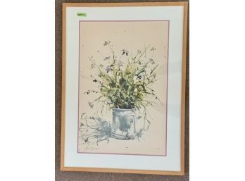 Original  E. Bengert  Watercolor Of Wildflowers In A  Vase