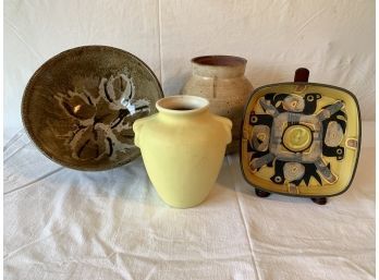 4 Pieces Of Vintage Signed Pottery Items