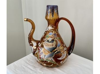 Antique Moser Decorated Amber Glass Ewer