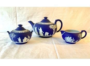 Vintage Wedgwood Cobalt Blue Jasperware Tea Set