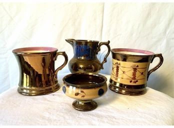 4 Antique Copper Luster Table Items