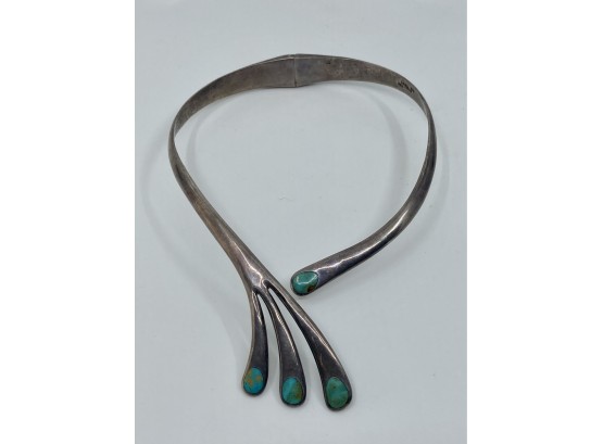 950 Mexico Silver Choker Hinged Collar Necklace With Turquoise TD-27
